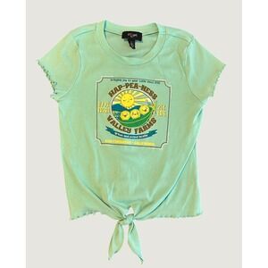 In Girl Mint Hap-Pea-Ness Valley Farms Graphic Tie Front T-Shirt Size L 14 1601